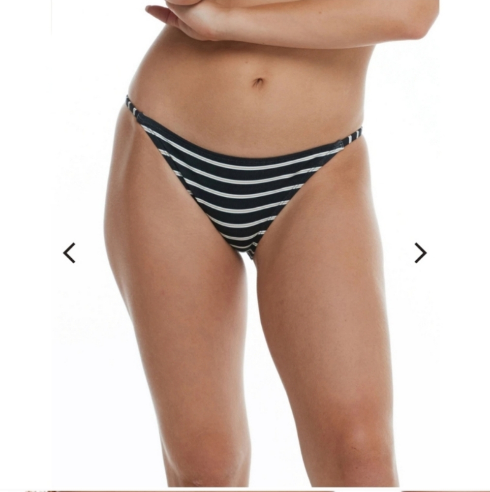 NWT BODY GLOVE BLACK AND WHITE STRIPED FIXED BRASILIA BIKINI BOTTOM